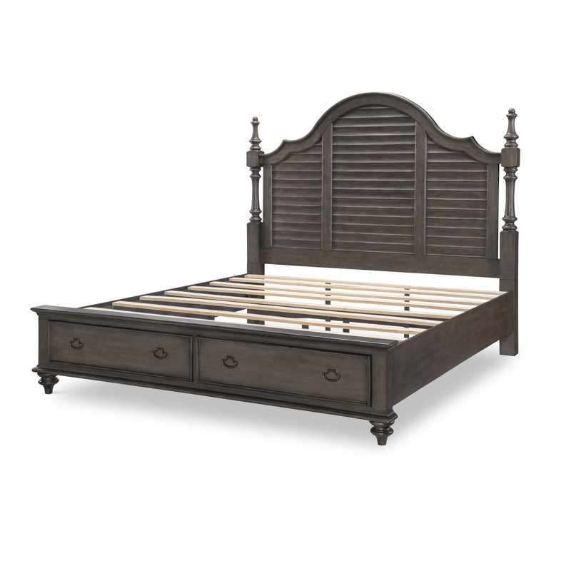 King Gray and Brown Wood Poster Bed with Storage