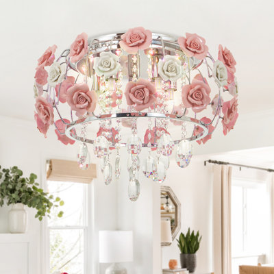 Lustre en cristal rose 5 lumières moderne et romantique
