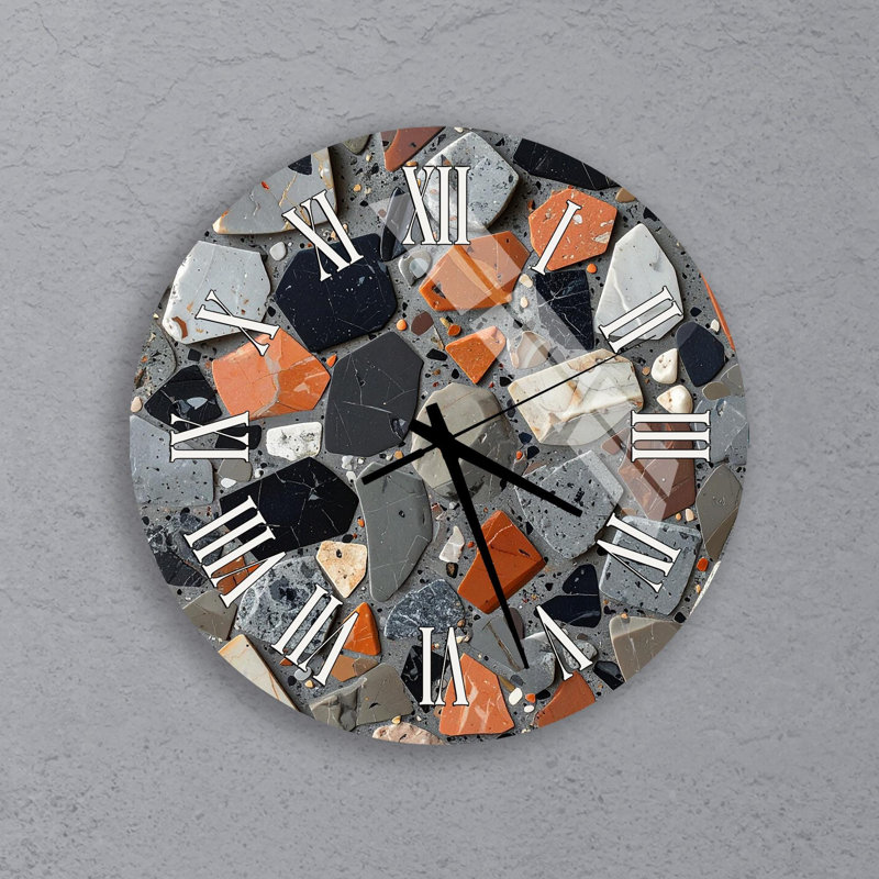 Horloge murale Terrazzo, motif de pierre moderne, décor en verre trempé pour la cuisine, montre mosaïque colorée, idée de cadeau de pendaison de crémaillère unique