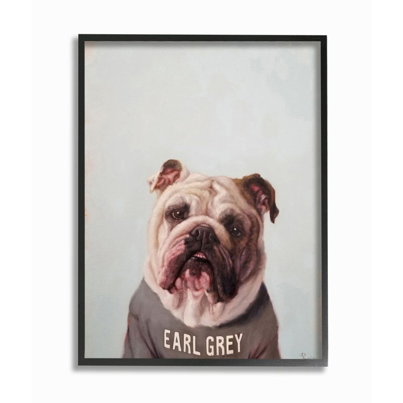 «English Bulldog in Earl Grey», reproduction d'impression, H 20 po x l 16 po x 1,5 po, Giclée encadrée noir minuit