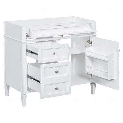 Meuble-lavabo de salle de bain de 91 cm (36 po) sans comptoir, meuble de rangement moderne en bois massif avec 2 tiroirs et un tiroir basculant (lavabo et comptoir non inclus)