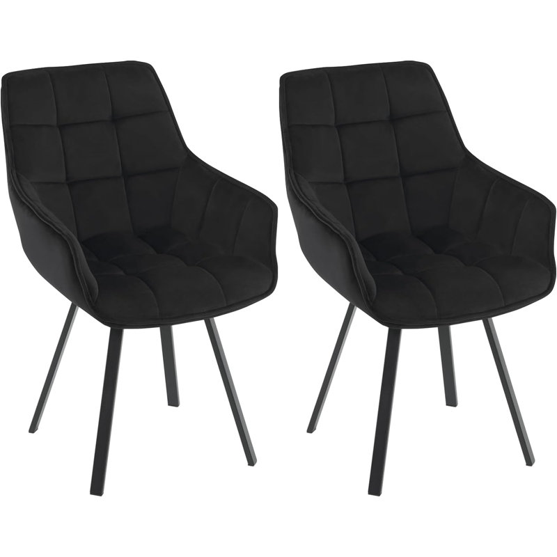 Beselare 48.5cm H Velvet Upholstered Armchair, Black, 2