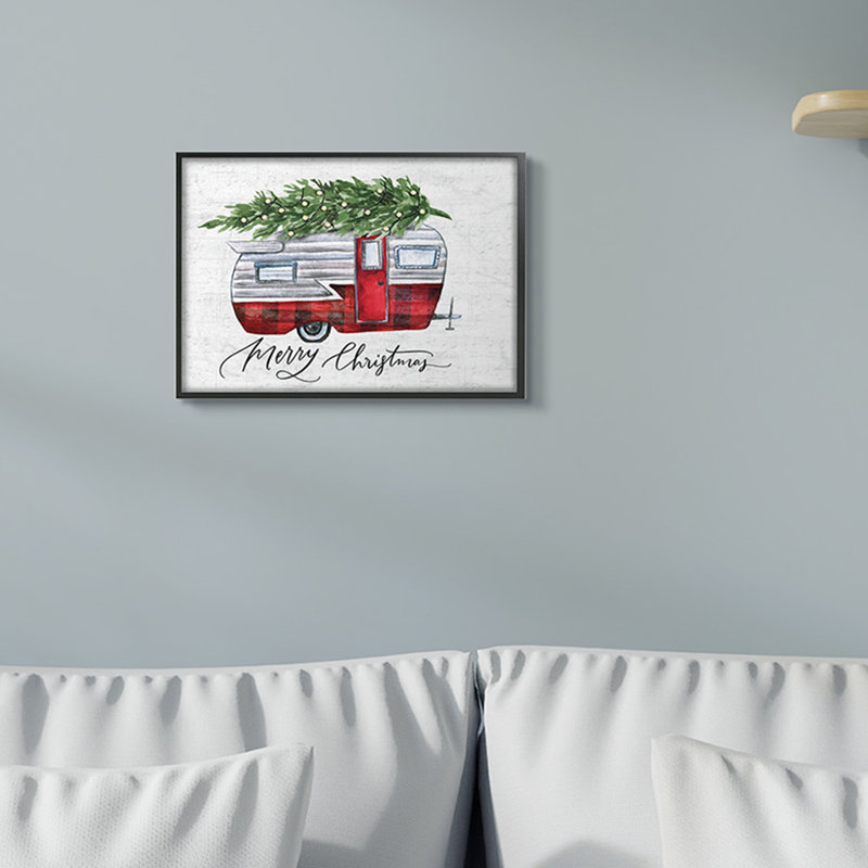«Rustic Winter Camper Merry Christmas» par Lettré et doublé - reproduction d'art, H 30 po x l 24 po x P 1,5 po