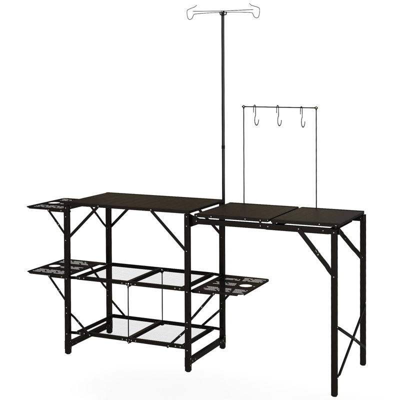 Camping Table With Adjustable Lantern Holder, Hanging Hooks, And Portable Storage For Outings Travel Camp Cooking Construction, Lamp Tools
