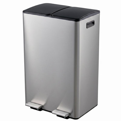 Dual 8 Gal Stainless Steel Step Trash Can, Soft Close & Hands-Free, Sliver