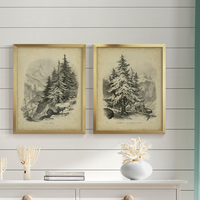 " The Larch " 2 - Pieces, Gold Framed Paper, 16" H x 38" W x 1.5" D