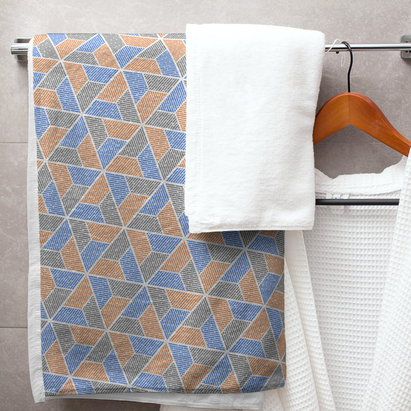 Serviette de bain trapézoïde, Bleu / Orange / Gris