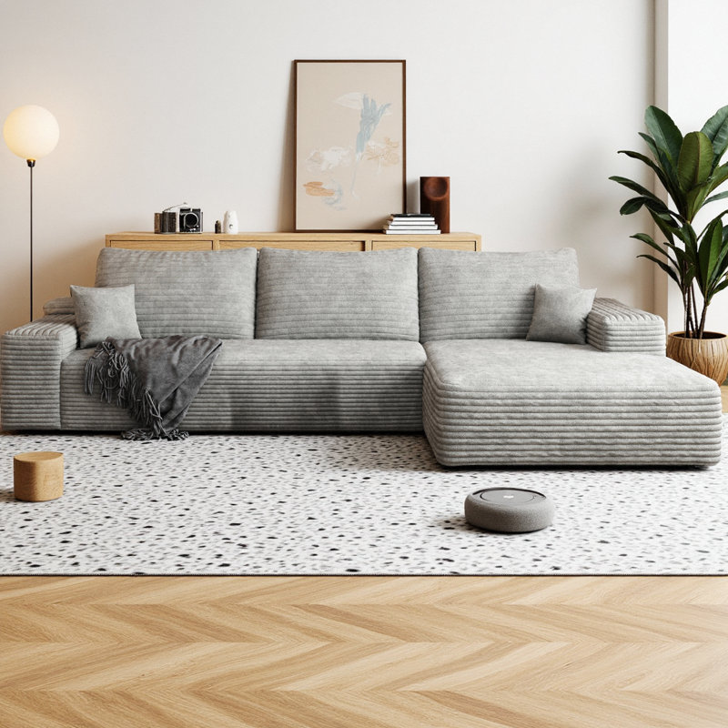 107" Cloud L-Shape Sectional Sofa Plush Corduroy Fabric Modular Couch with Right Chaise, Deep Seat Upholstered Sofa for Living Room & Bedroom, No Assembly Required