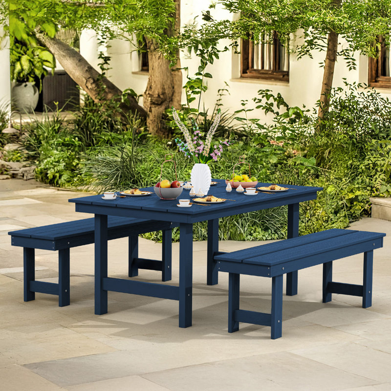 Julian High Density Polyethylene Outdoor Dining Stool 3-Piece Set, Navy