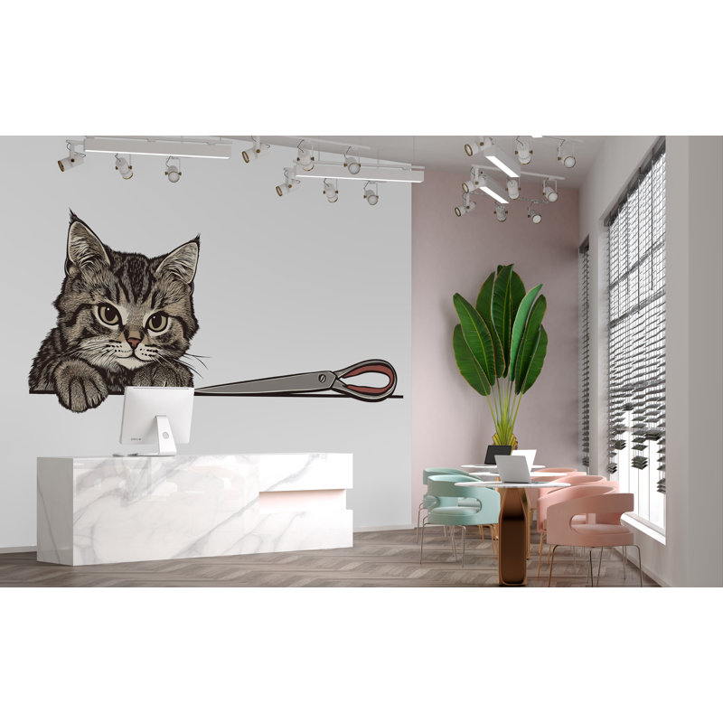 Adorable chat mignon, grand chaton, autocollant mural, toilettage pour animaux, chambre d'enfant, amovible, 070Gm