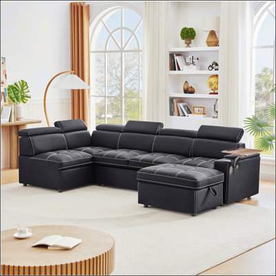 Canapé modulaire en tissu avec repose-pieds avec rangement, pour un confort et un gain de place dans les salons modernes