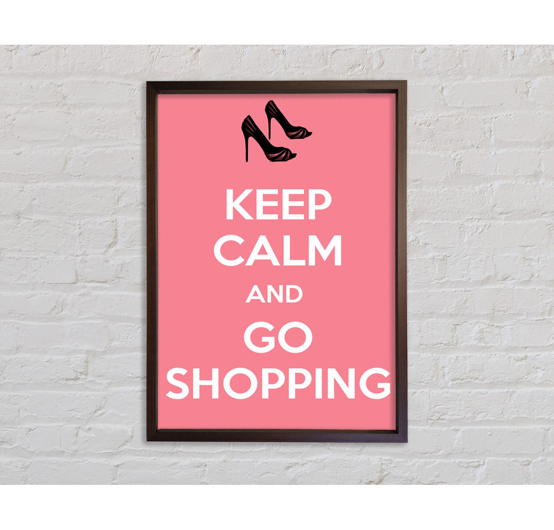 Mädchenzimmer Zitat Keep Calm And Go Shopping Pink - Einzelner Bilderrahmen Typografie auf Leinwand