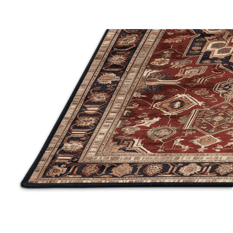 Tapis persan noir lavable à la machine, Carré 5 pi