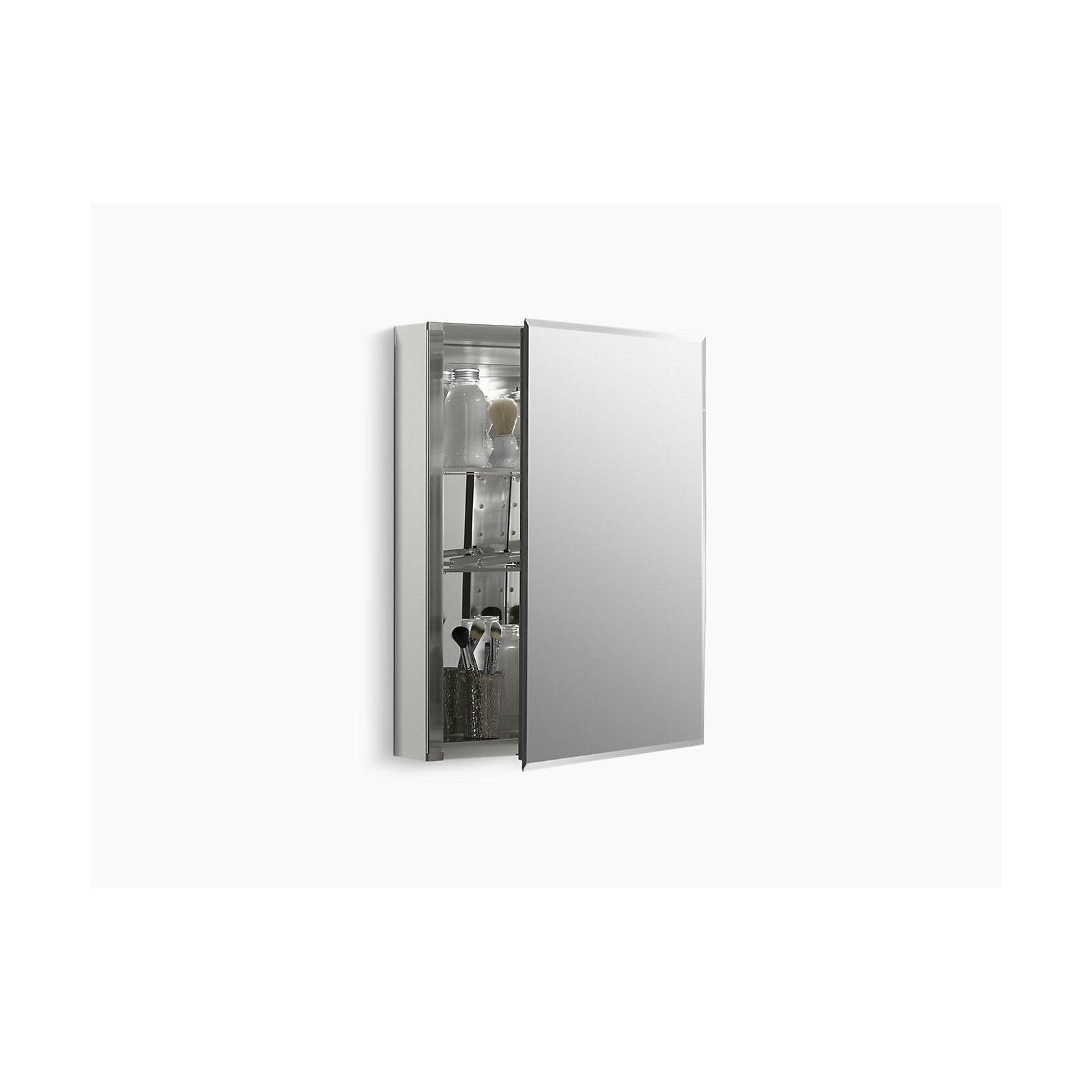 CLC Recessed or Surface Mount Frameless Aluminum Medicine Cabinet Adjustable Shelves, 26" H x 20" W x 4.81" D
