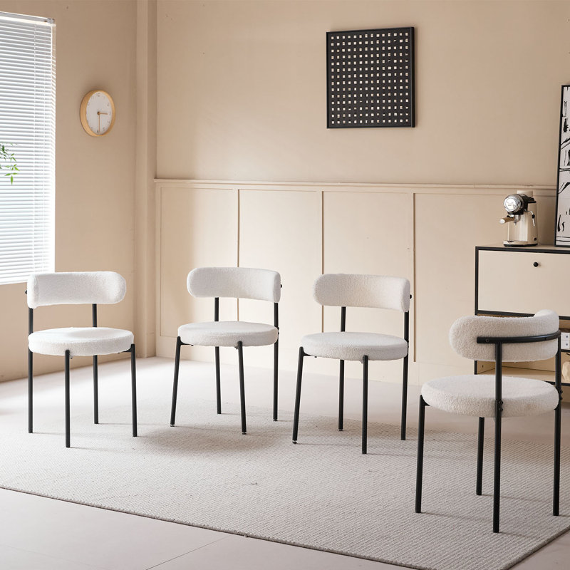 50cm H Teddy Upholstered Metal Side Chair, White, 4