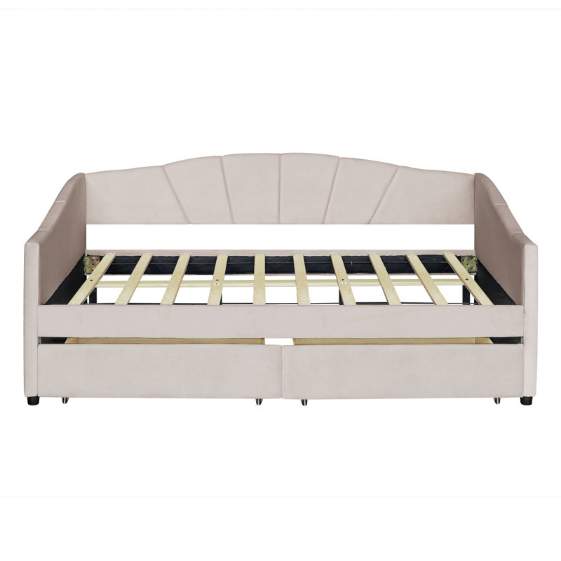 Kacy Upholstered Daybed with Trundle, Sofa Bed, Beige, Twin 1