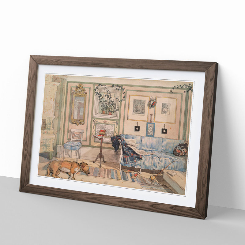 Cosy Corner by Carl Larsson - Picture Frame Painting, Walnut Framed, 48cm H x 65cm W x 2cm D