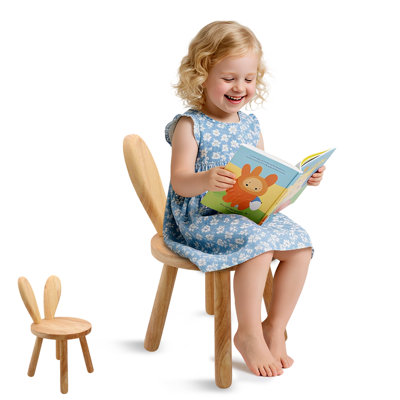 Cute Rabbit Ear Solid Wood Kids Chair