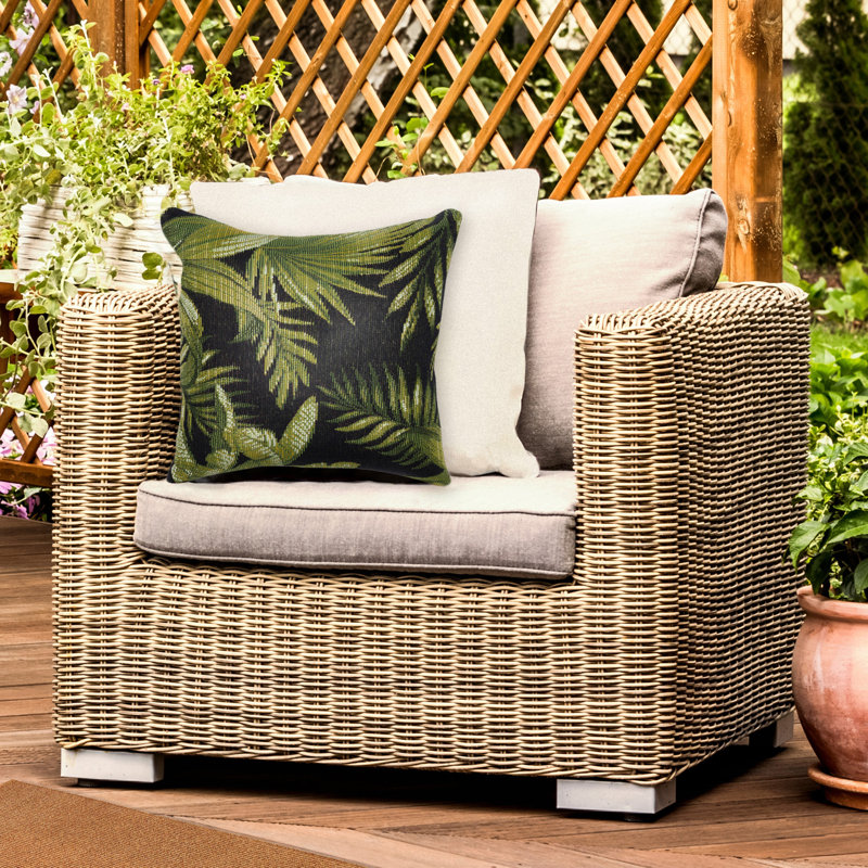 Marina Black and Green Tropical Leaf Indoor/Outdoor Pillow