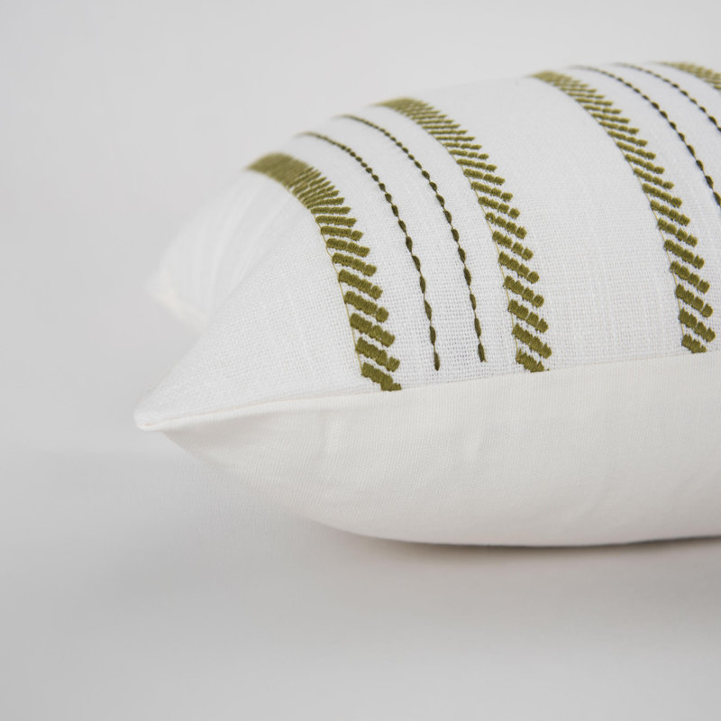 100% Cotton Down Filled Throw Pillow, White/Green, Down Blend