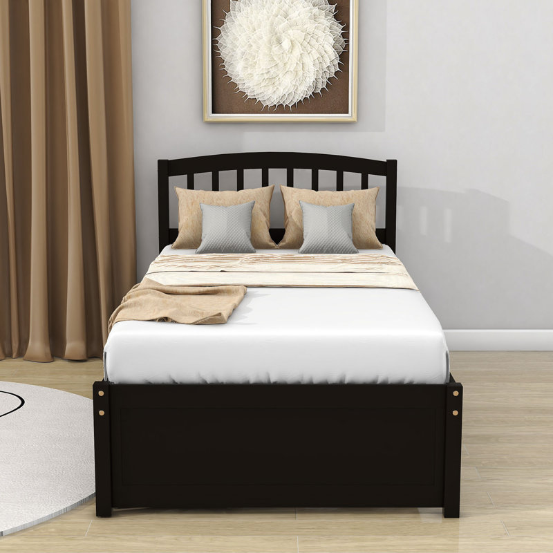 Twin Size 2 Drawers Platform Bed with Headboard, Espresso
