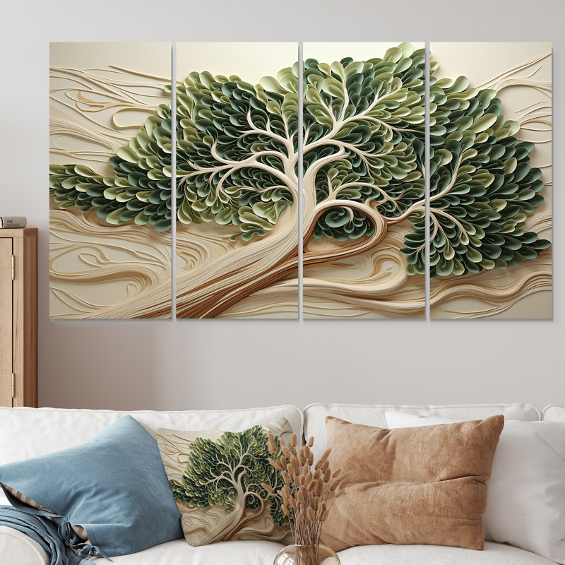 «Tree American Basswood Collage II», art mural 4 pièces, H 28 po x l 48 po