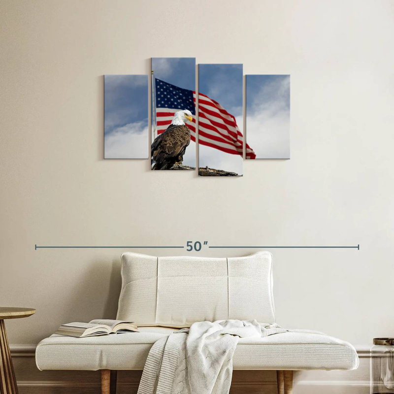 Perched Eagle American Flag, 22" H x 36" W