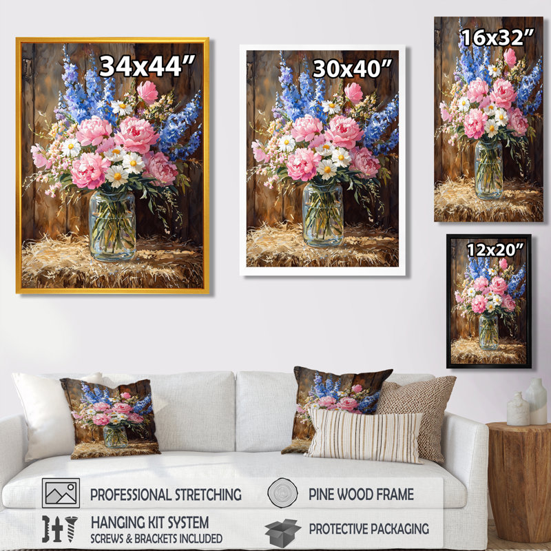 Glenaire - reproduction d'art sur toile florale, H 32 po x l 16 po, Reproduction encadrée d'une seule photo, Blanc