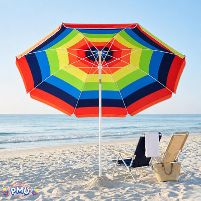  6 ft Beach Umbrella, 72 in Beach Parasol, Orange/Yellow/Lime