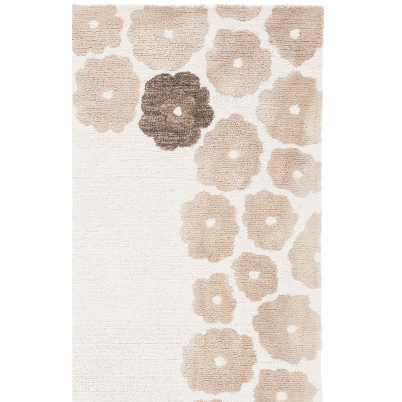 Tapis en laine / coton indien touffeté à la main Rudwan en beige / ivoire, Rectangle 6 pi x 9 pi