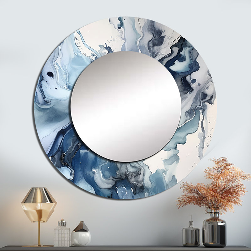 Blue And Grey Ethereal Elixir II - Abstract Round Mirror Wall Decor, 36" x 36"