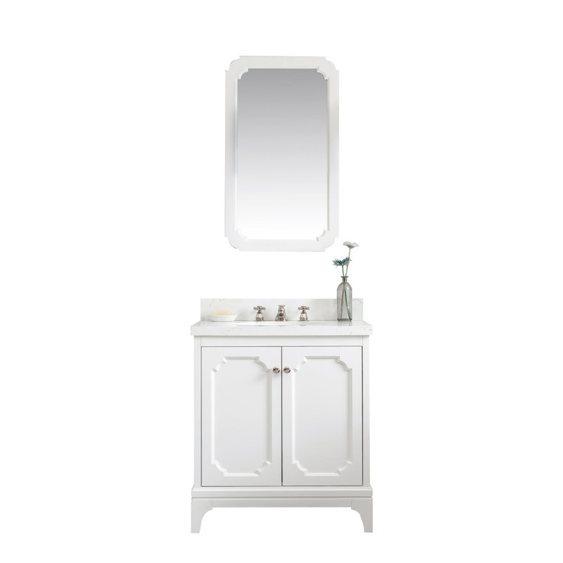 Queen 30" Single Bathroom Vanity Set with Mirror, Waterfall, Pure White