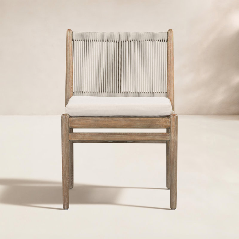 Rosen Outdoor Dining Side Chair, Natural Frame/Lakin Oat Cushion