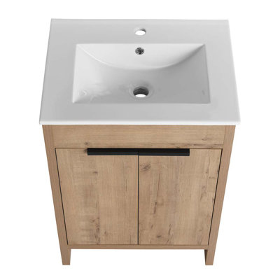 24" Freestanding Bathroom Vanity with White Ceramic Sink