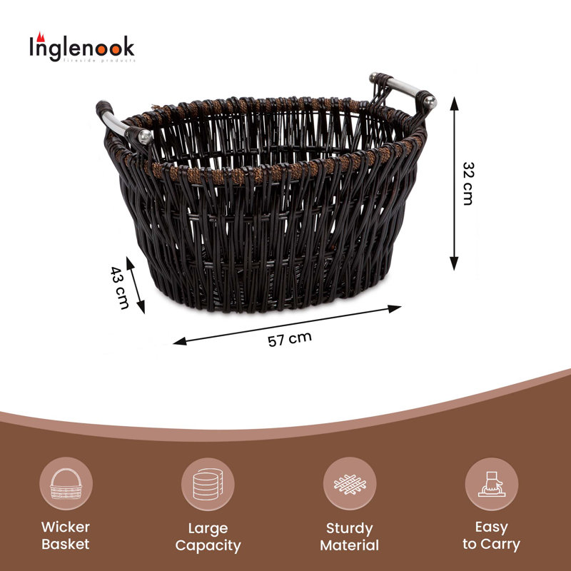 Amilya 57cm W x 43cm D Wicker With Metal Handles Log Store