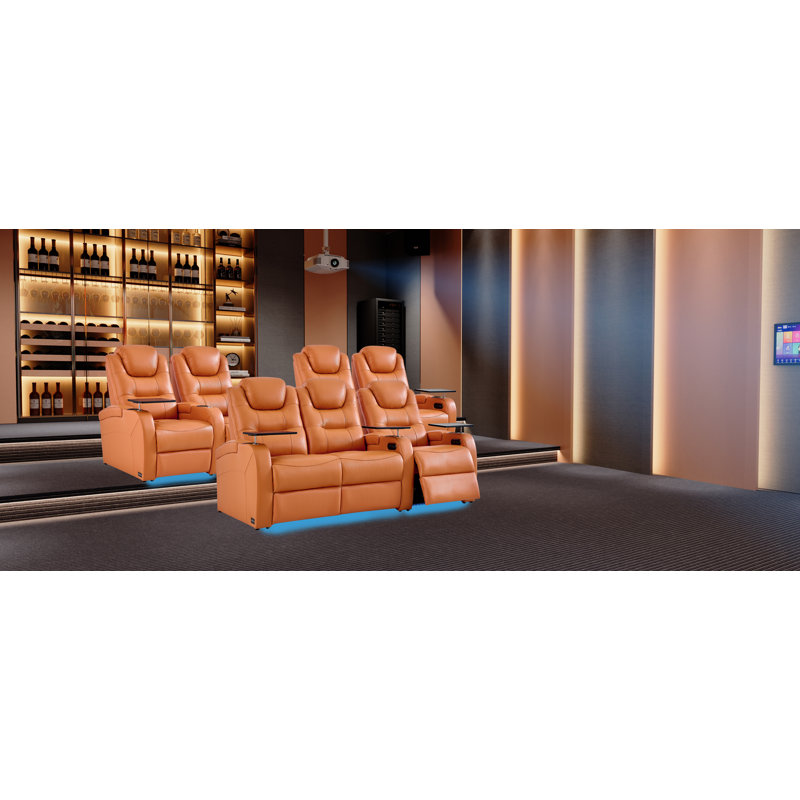 Canapé inclinable en cuir avec porte-gobelet, Orange