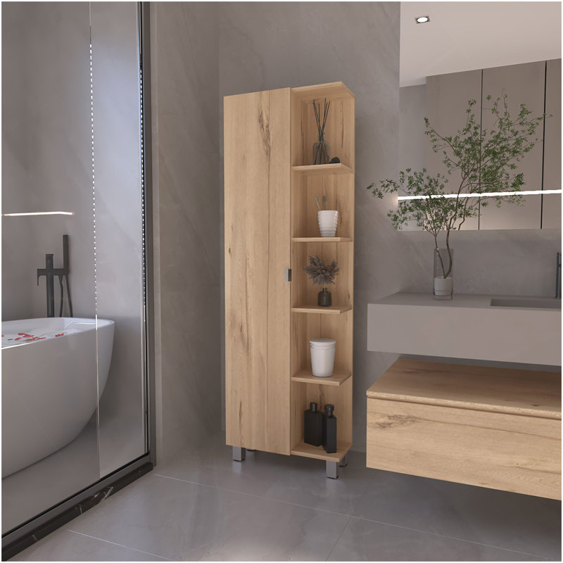 Armoire à linge en chêne clair à 5 tablettes Portland, Chêne clair