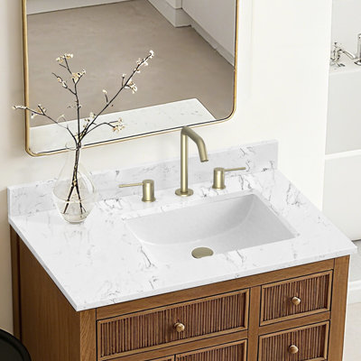 36" Engineered Stone Bathroom Vanity Top With Rectangular Undermount Sink, 4" Backsplash