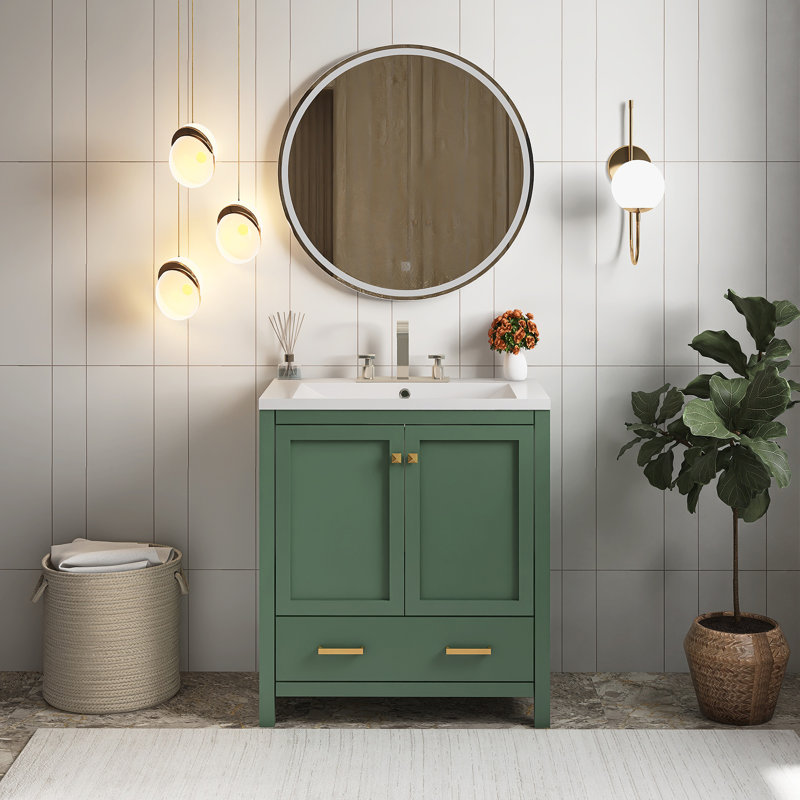Meuble-lavabo simple sur pied 30 po avec lavabo, Vert