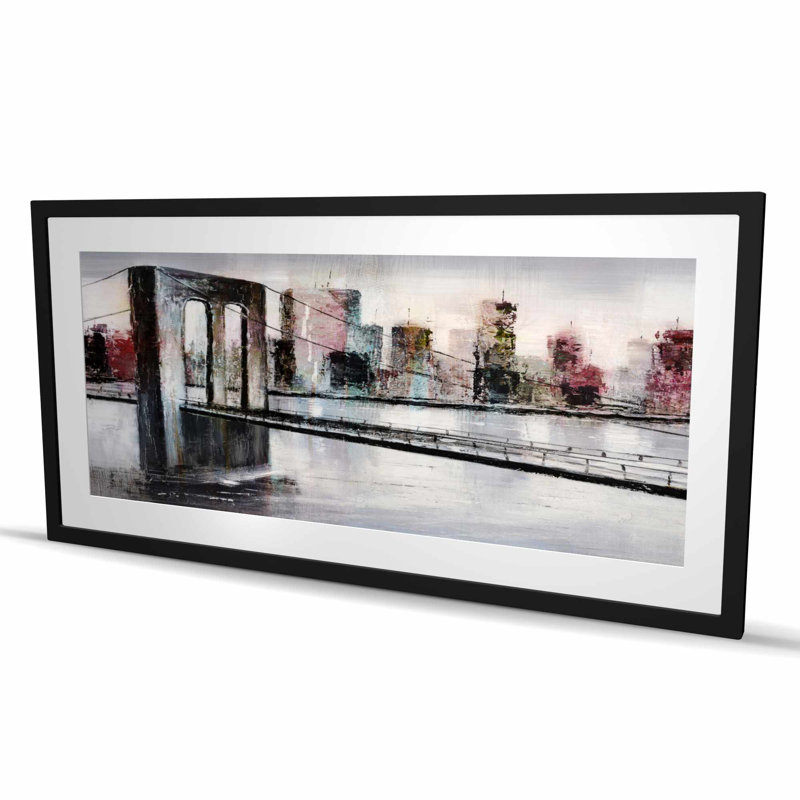 Abstract Bridge Cityscape | Black Framed Matted Print Decor