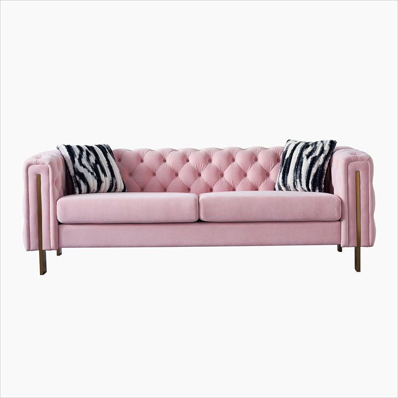 Canapé à accoudoirs carrés 84,25 po Jamayiah, Mélange de polyester rose