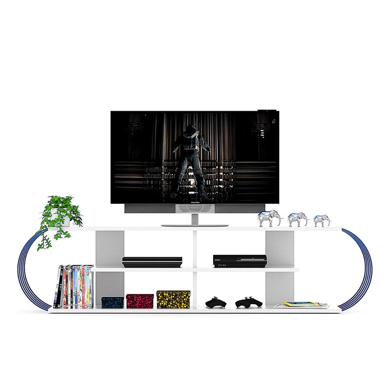 Meuble télé avec meuble télé 4 niveaux Furnis Home Store, Blanc / Bleu