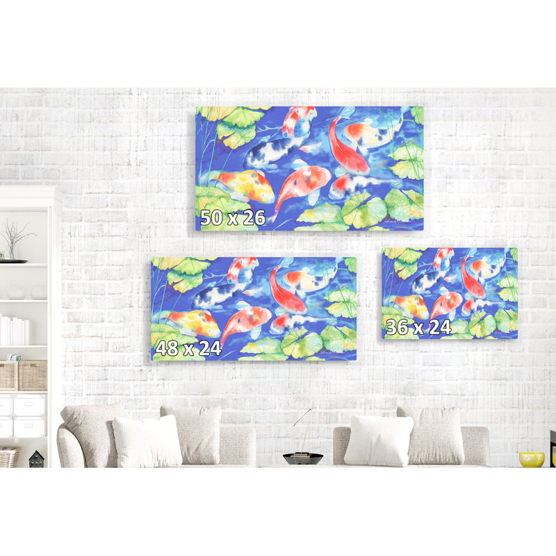 Koi Pond, bleu, rouge, vert, H 26 po x l 50 po x P 1,5 po