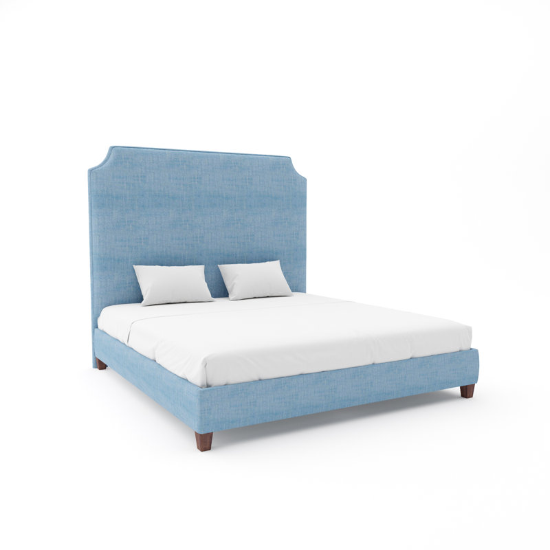 Caldwell Custom Upholstered Bed with 9" Rails, White, Maestro Ultra Performance Denim, King