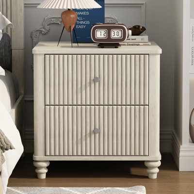 Fluted Nightstand Piece Set, 21.65" Wide Side Table with 3 Drawers, Mid Century Modern Wood NightStand with Metal Handle, Wooden Bedside End Table for