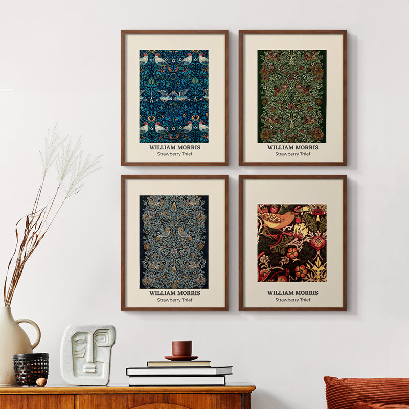 "William Morris", ensemble de 4 reproductions encadrées, H 14 po x l 44 po, Cadre noir