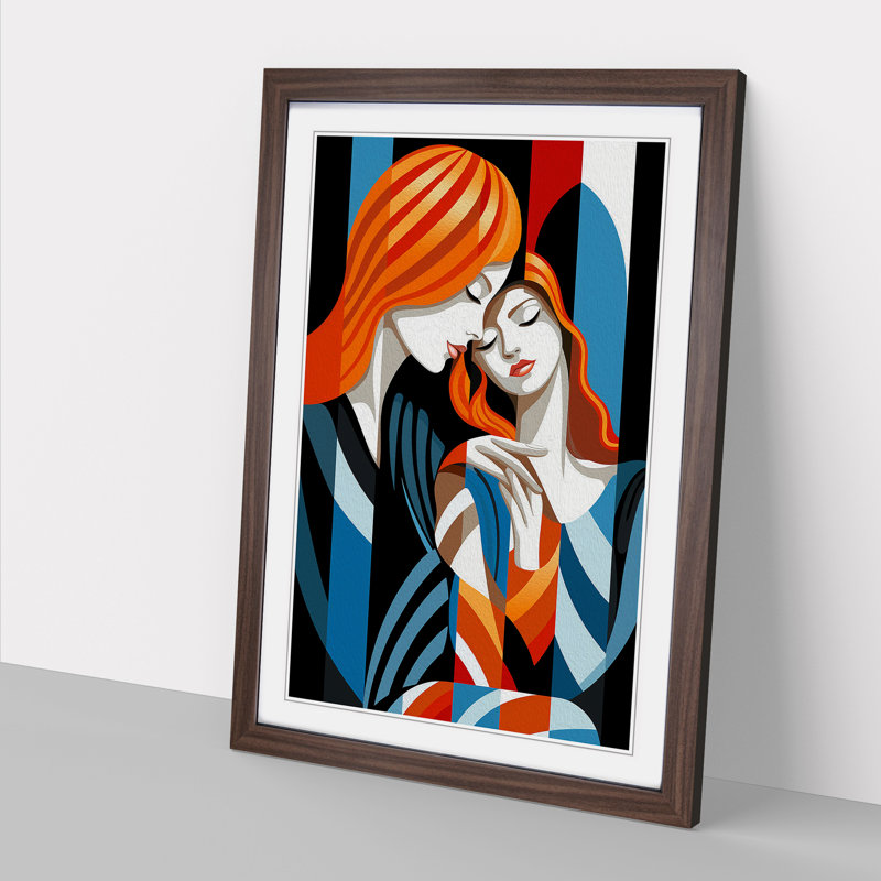 Two Women In Love Op - Single Picture Frame Print on Wood, 64cm H x 46cm W, Walnut Framed