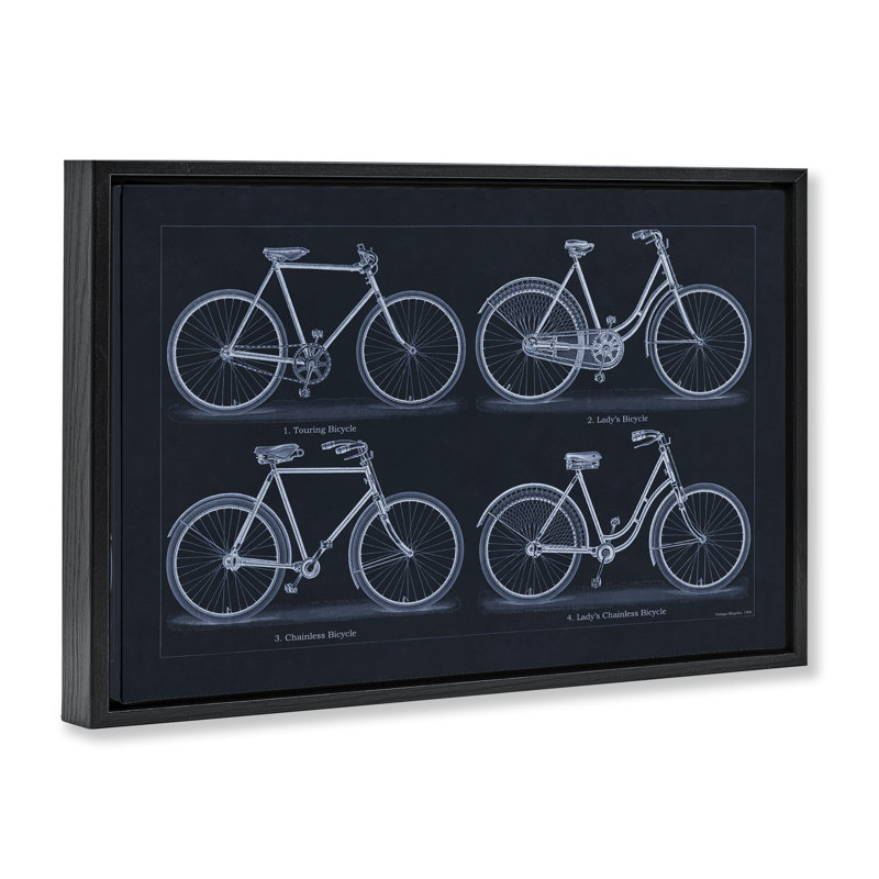Cadre flottant traditionnel de style bicyclette, design par Phillipa Katz, H 17 po x l 25 po, Cadre flottant noir de jais
