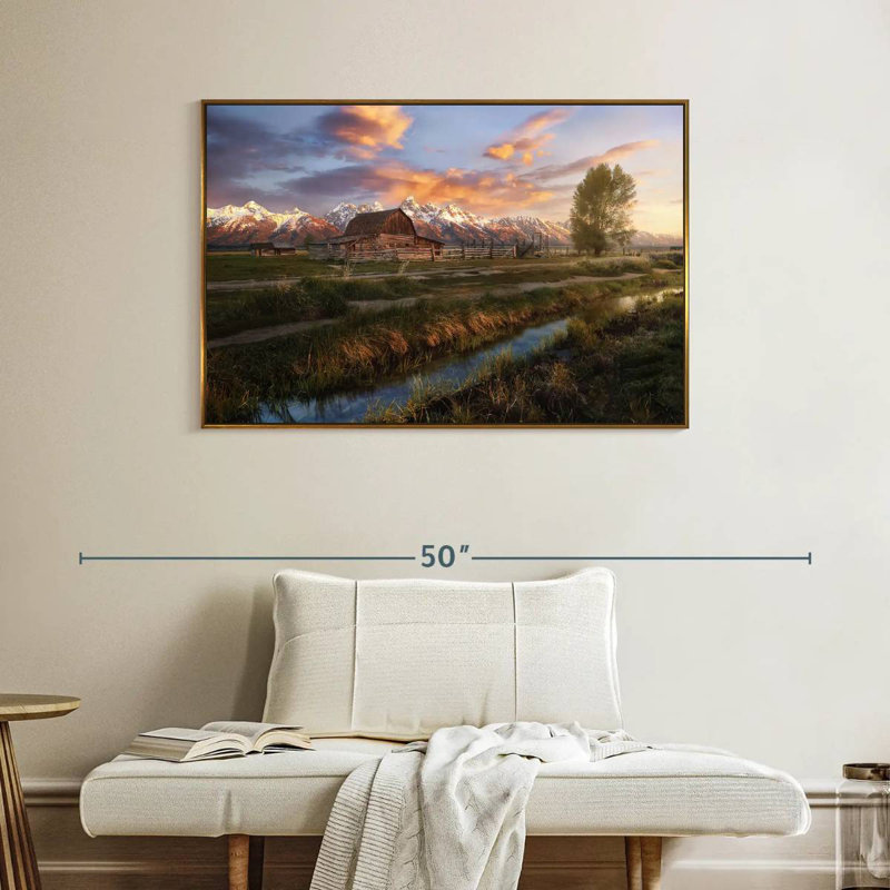 Scène de grange Moulton, Cadre flottant doré, 40 po x 27 po