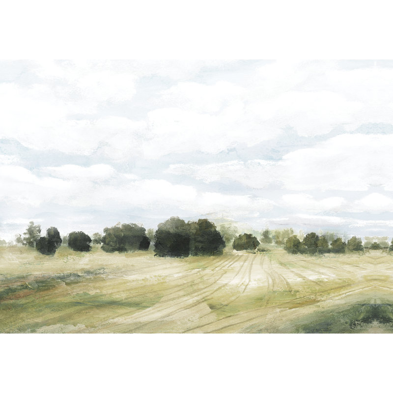 Field Trees Sky - Painting Print, Black Floater Framed, 30cm H x 46cm W